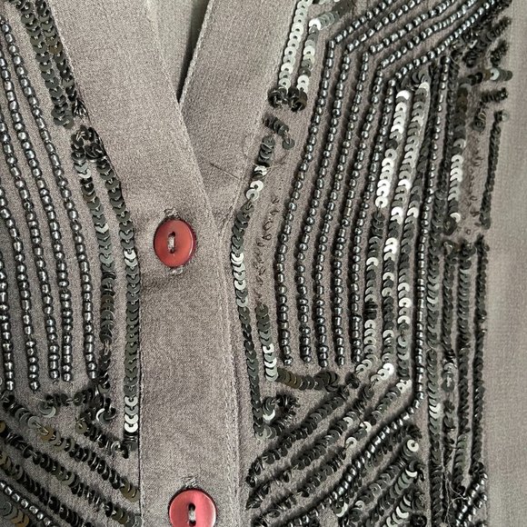 Kay Celine Dark Grey Sheer Silk Sequin Blouse - Picture 6 of 8